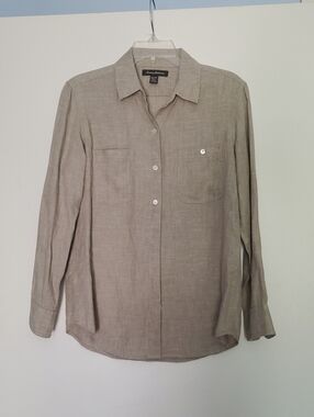 Tommy Bahama Taupe Linen Long-Sleeve Button-Down Shirt